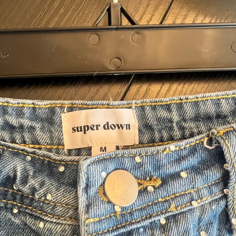 superdown Light Blue Denim Shorts with Silver Studs - Picture 2 of 2